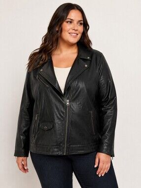 Torrid Size 1 Black Faux Leather Moto Biker Jacket Plus Size